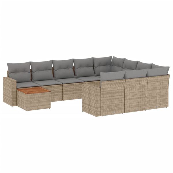vidaXL Set Divano da Giardino 11 pz con Cuscini Beige Misto Polyrattan