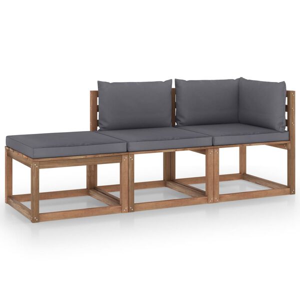 vidaXL Set Salotto Giardino Pallet Cuscini 3 pz Legno Pino Impregnato