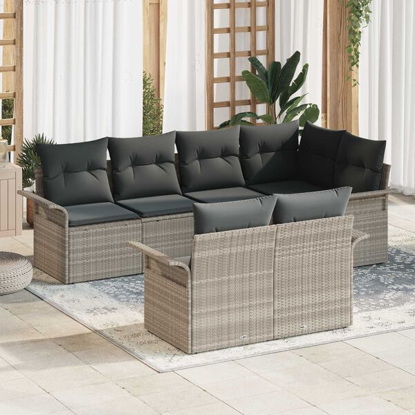 vidaXL Set Divano da Giardino 7 pcs Grigio chiaro Poly Rattan