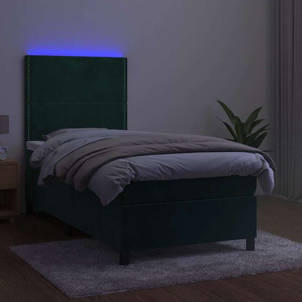 vidaXL Letto a Molle con Materasso e LED Verde Scuro 80x200cm Velluto