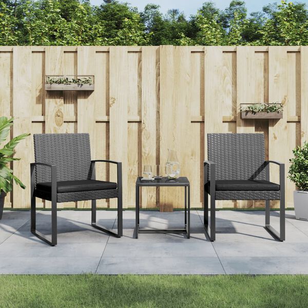vidaXL Set Pranzo da Giardino 3 pz con Cuscini Rattan PP Grigio Scuro