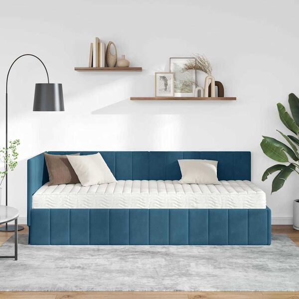 vidaXL Struttura Letto Angolare con Materasso 2 pcs Blu Velluto