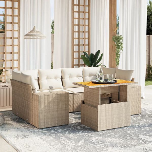 vidaXL Set Divani da Giardino 7 pz con Cuscini Beige in Polyrattan