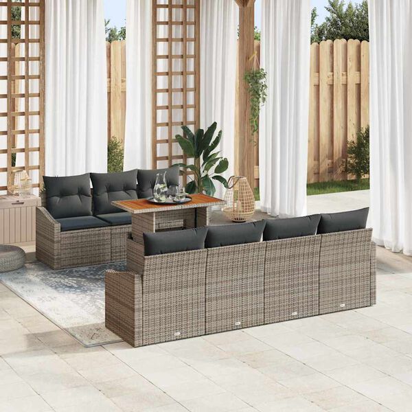 vidaXL Set Divano da Giardino 8 pcs Grigio Poly Rattan