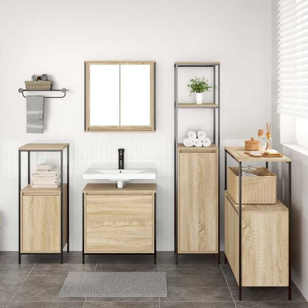 vidaXL Set Mobili da Bagno 2 pz Rovere Sonoma in Legno Multistrato