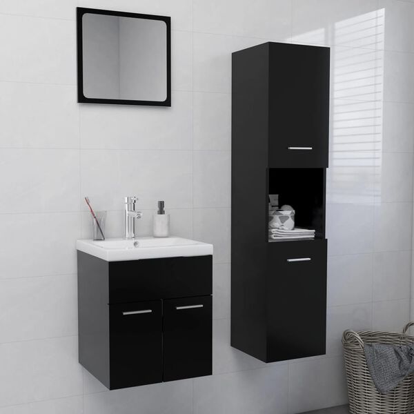 vidaXL Set Mobili da Bagno Nero in Truciolato