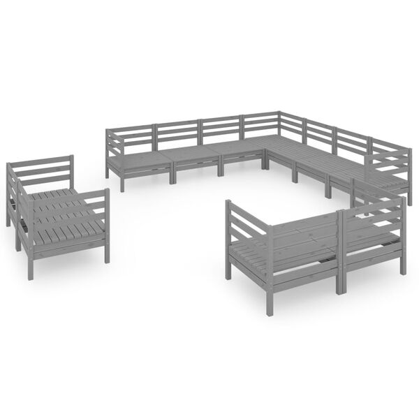 vidaXL Set Salotto da Giardino 11 pz in Legno Massello di Pino Grigio