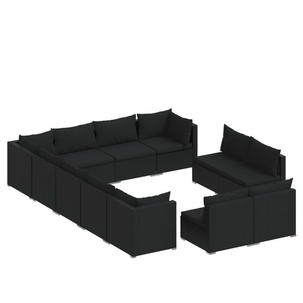 vidaXL Set Divani da Giardino 12 pz con Cuscini in Polyrattan Nero