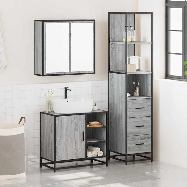 vidaXL Set Mobili da Bagno 3 pz Grigio Sonoma in Legno Multistrato