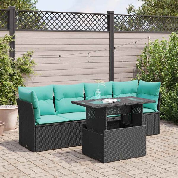 vidaXL Set Divani da Giardino 5 pz con Cuscini Nero Polyrattan Acacia