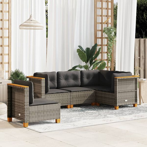 vidaXL Set Divano da Giardino 5 pz con Cuscini Grigio in Polyrattan
