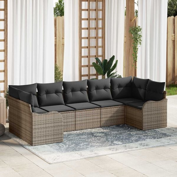 vidaXL Set Divano da Giardino Grigio polyrattan
