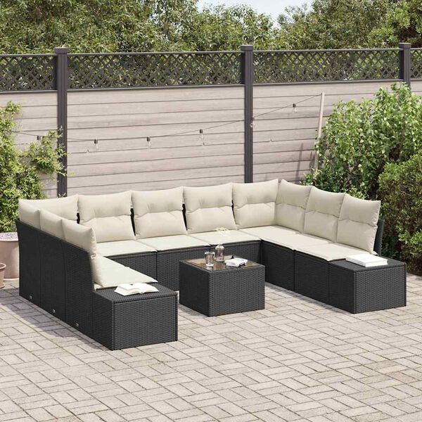 vidaXL Set Divano da Giardino con cuscino 10 pcs Nero polyrattan