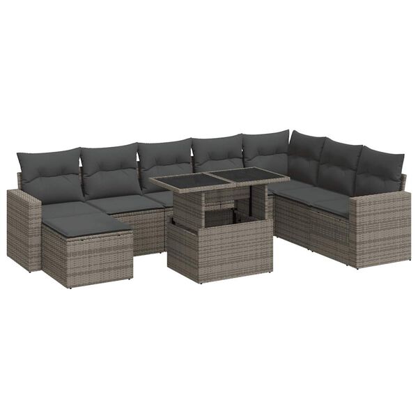 vidaXL Set Divano da Giardino 9 pz con Cuscini Grigio in Polyrattan