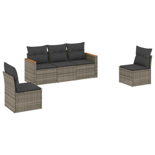 vidaXL Set Divano da Giardino 5 pz con Cuscini Grigio in Polyrattan
