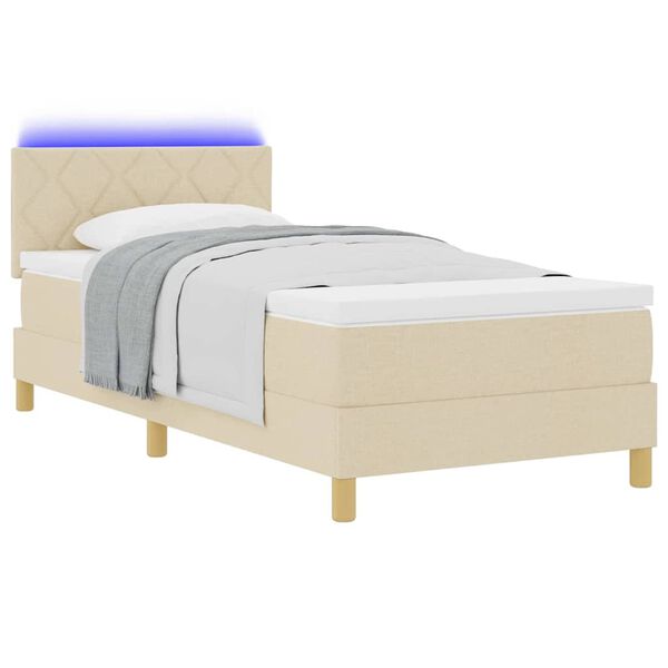 vidaXL Letto a Sorgente LED con materasso Crema 100 x 200 cm Tessuto