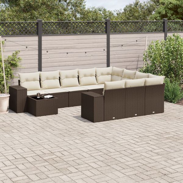 vidaXL Set Divani da Giardino 11 pz con Cuscini Polyrattan Marrone