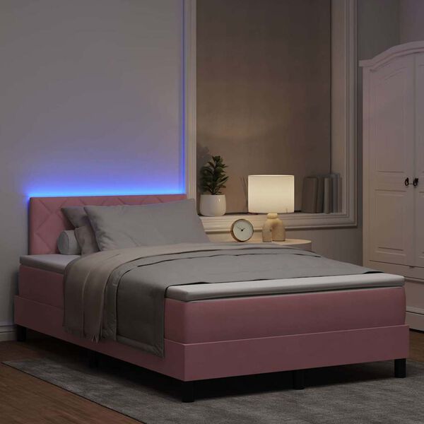 vidaXL Letto a Sorgente LED con materasso Rosa 120 x 190 cm Velluto