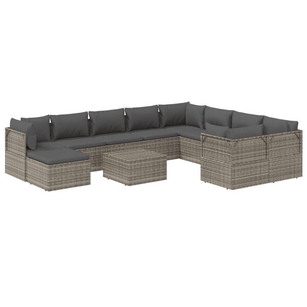 vidaXL Set Divani da Giardino 12 pz con Cuscini in Polyrattan Grigio