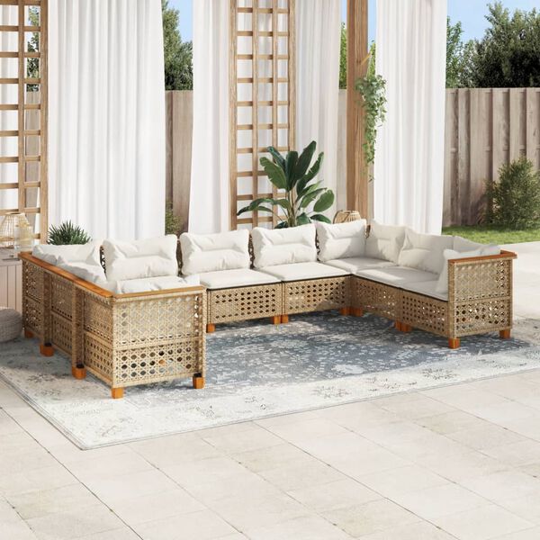 vidaXL Set Divano da Giardino 9 pz con Cuscini Beige in Polyrattan
