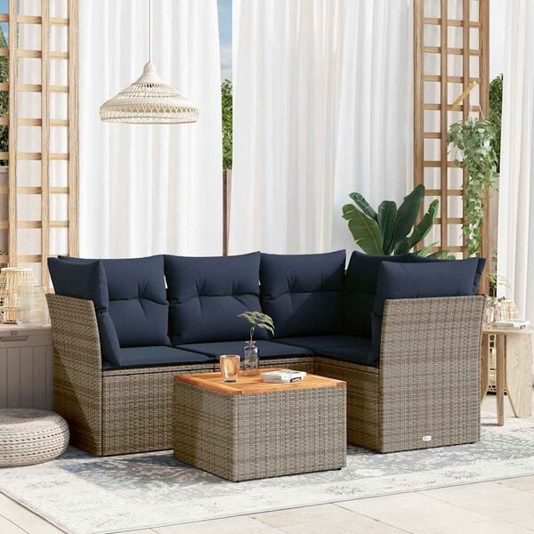 vidaXL Set Divani da Giardino 5 pz con Cuscini Grigio in Polyrattan