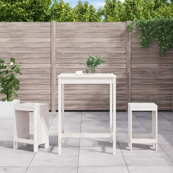 vidaXL Set Bar da Giardino 3 pz Bianco in Legno Massello di Pino