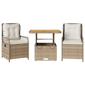 vidaXL Set da Pranzo da Giardino 3 pz con Cuscini Beige in Polyrattan