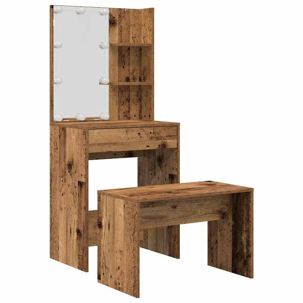 vidaXL Set Tavolo da Toeletta con LED Legno Antico Legno Multistrato