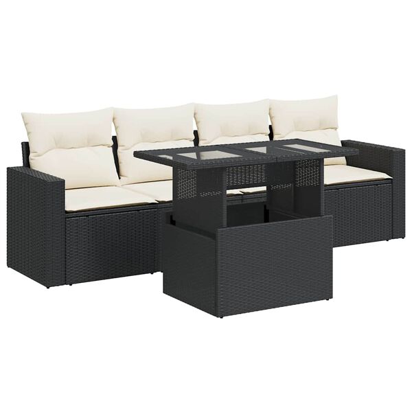 vidaXL Set Divani da Giardino 5 pz con Cuscini in Polyrattan Nero