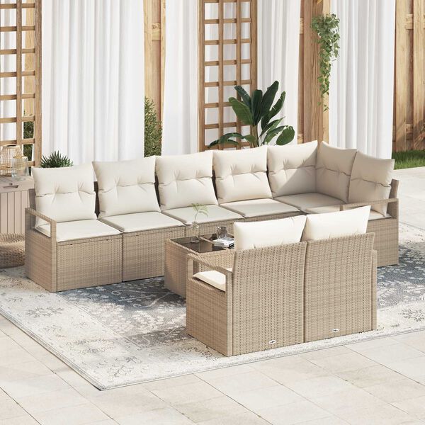 vidaXL Set Divano da Giardino 9 pcs Beige e Crema polyrattan