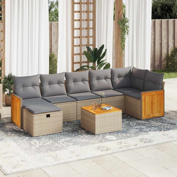 vidaXL Set Divani da Giardino 7 pz con Cuscini Beige in Polyrattan