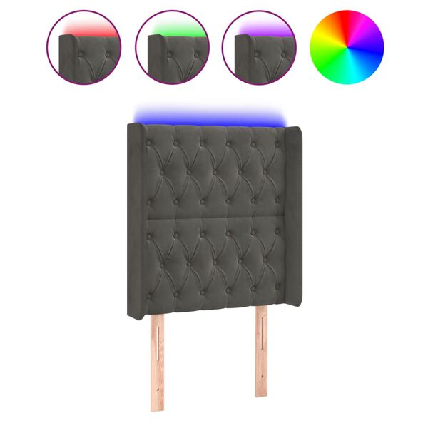 vidaXL Testiera a LED Grigio Scuro 83x16x118/128 cm in Velluto