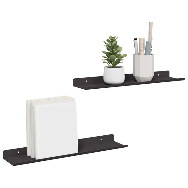 vidaXL Mensola sospesa 2 pcs Nero 40 x 8,5 x 2,5 cm Acciaio
