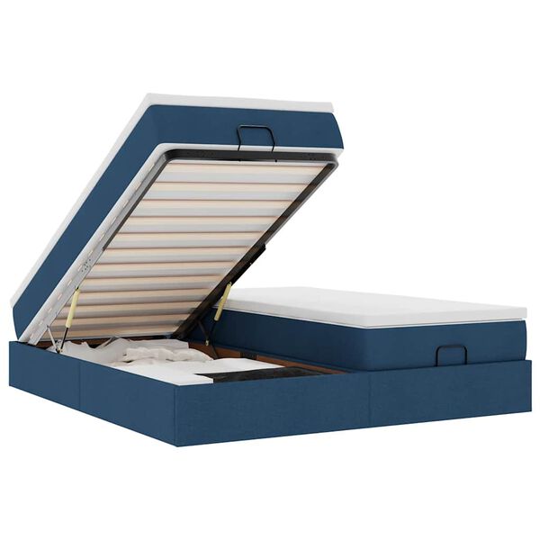 vidaXL Struttura Letto Pouf con Materassi Blu 200x200 cm in Tessuto