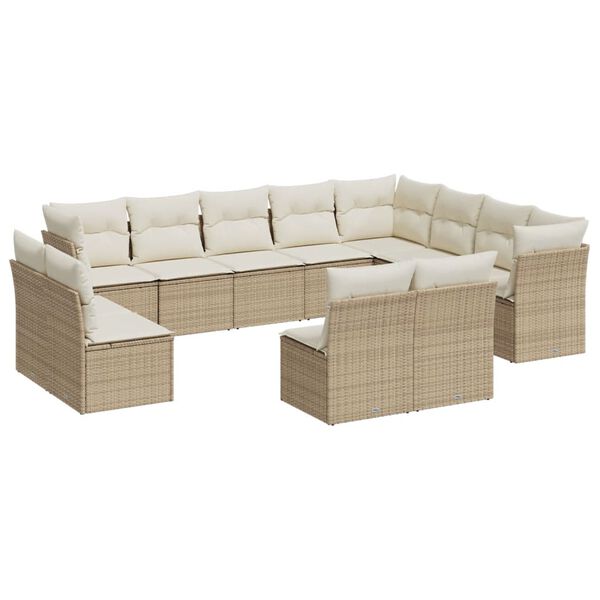 vidaXL Set Divani da Giardino 12 pz con Cuscini Beige in Polyrattan
