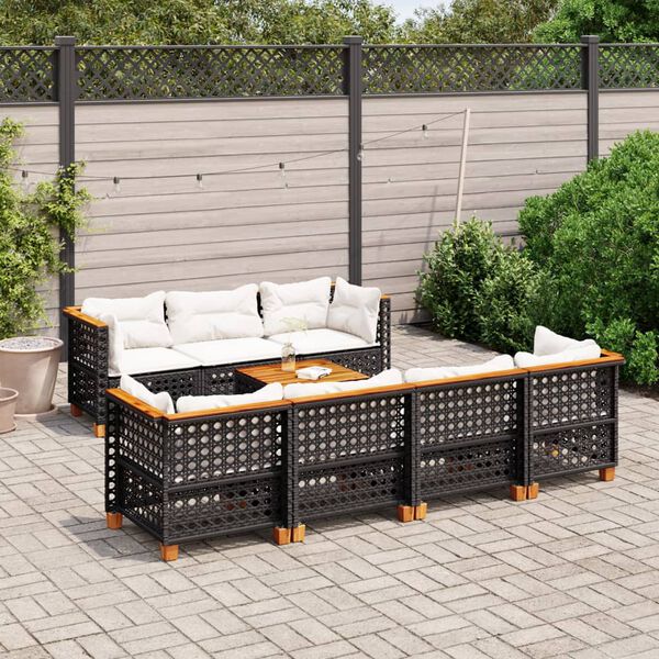 vidaXL Set Divani da Giardino con Cuscini 8 pz Nero in Polyrattan