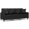 vidaXL Divano a 3 Posti con Cuscini Nero 180 cm in Similpelle
