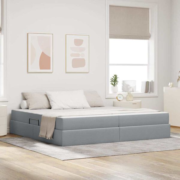vidaXL Letto con contenitore e materasso Grigio chiaro 200 x 200 cm