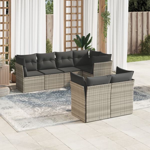 vidaXL Set Divani da Giardino 7pz con Cuscini Grigio Chiaro Polyrattan