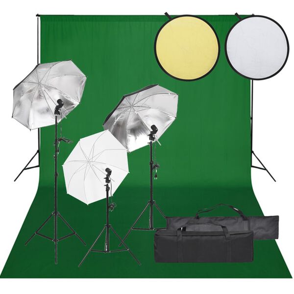 vidaXL Kit per Studio Fotografico con Set Luci, Fondale e Riflettore