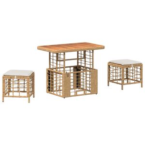 vidaXL Set da Pranzo per Giardino con cuscino 3 pcs Naturale e Bianco