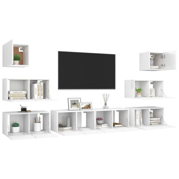 vidaXL Set Mobili Porta TV 8 pz Bianco in Legno Multistrato