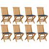 vidaXL Sedie pieghevoli con cuscini blu royal, 8 pezzi, in legno massello di teak.
