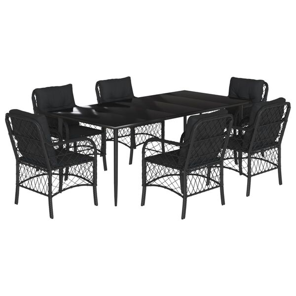 vidaXL Set da Pranzo da Giardino 7 pz Nero con Cuscini in Polyrattan