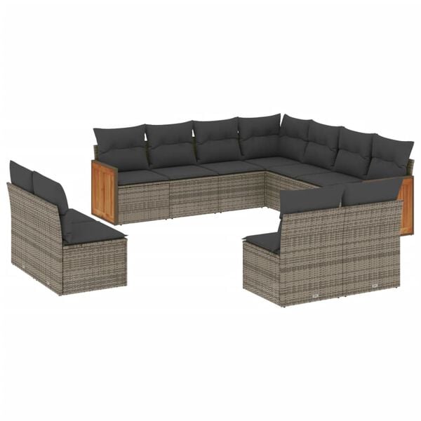 vidaXL Set Divani da Giardino 11 pz con Cuscini in Polyrattan Grigio