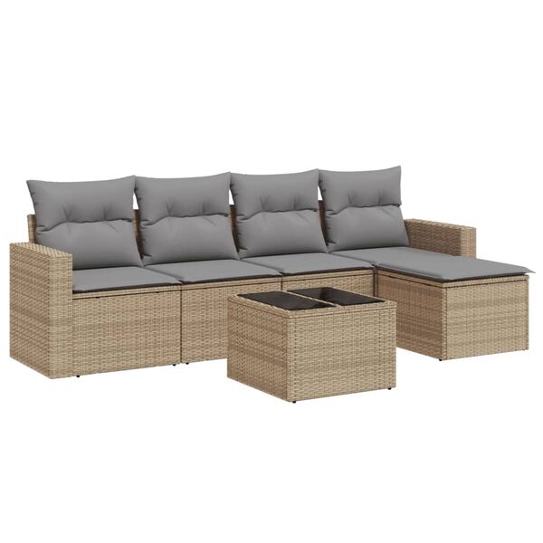 vidaXL Set Divano da Giardino 6 pz con Cuscini Beige in Polyrattan