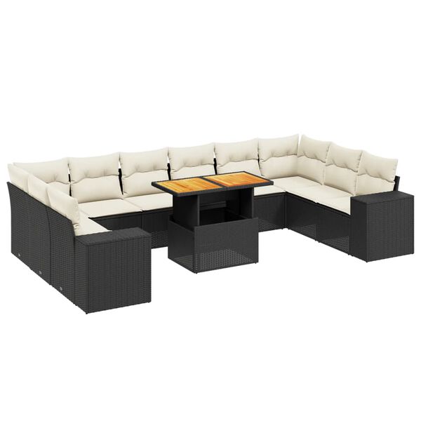 vidaXL Set Divani da Giardino 11 pz con Cuscini in Polyrattan Nero