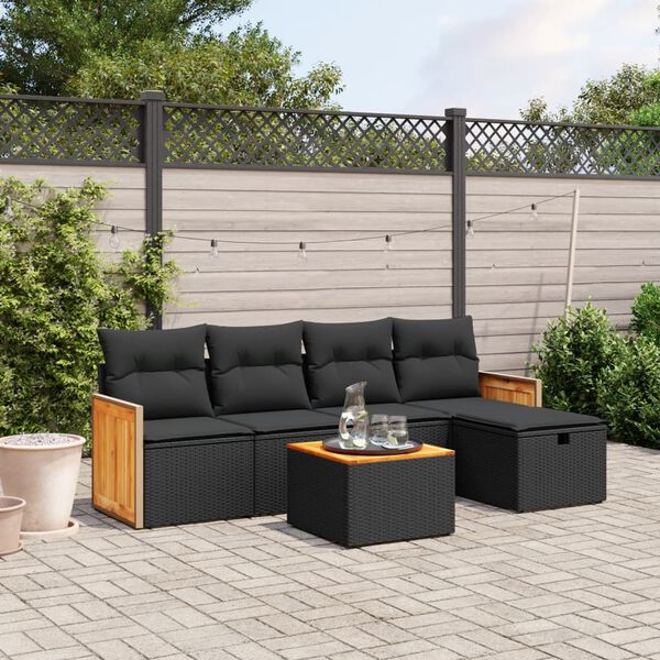 vidaXL Set Divano da Giardino 6 pz con Cuscini Nero in Polyrattan
