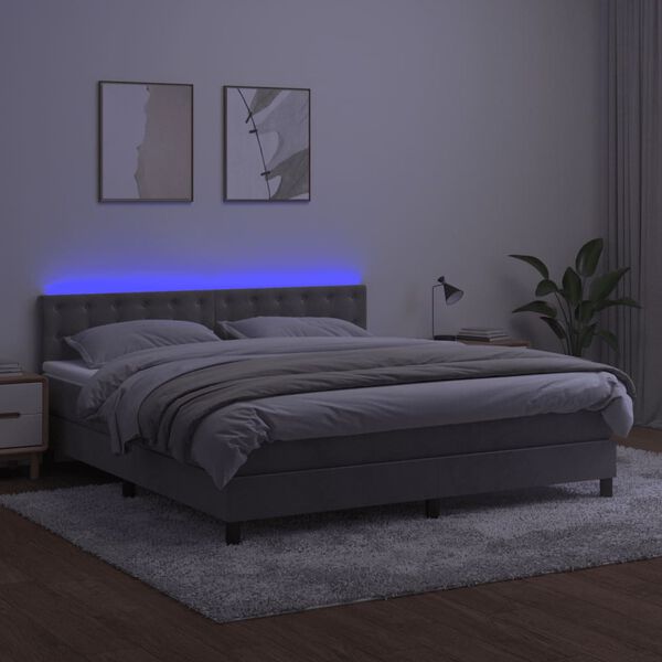 vidaXL Letto a Molle con Materasso e LED Grigio Chiaro 180x200 cm Velluto