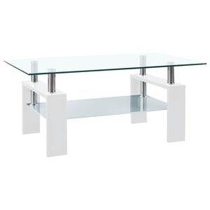 vidaXL Tavolino Bianco e Trasparente 95x55x40 cm Vetro Temperato
